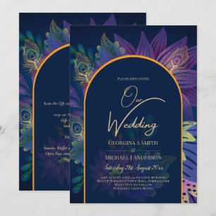 LeahG Navy Purple Gold JEWEL TONES Wedding INVITE
