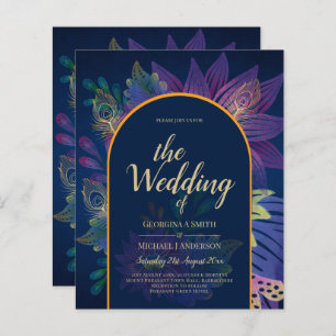 LeahG Navy Purple Gold JEWEL TONES Wedding INVITE