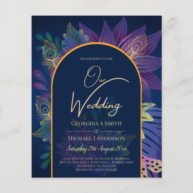 LeahG Navy Purple Gold JEWEL TONES Wedding INVITE Flyer (Front)
