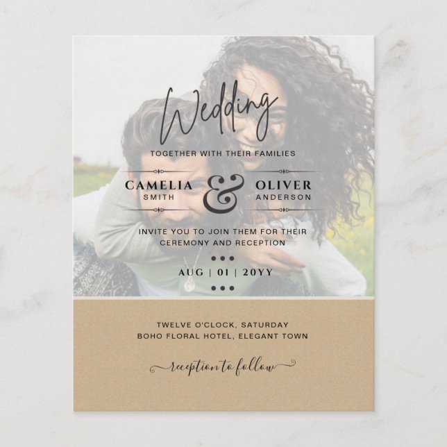 LeahG PHOTO WEDDING INVITATION Budget Overlay Text Flyer (Front)