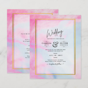 LeahG Pink Aqua Blue Gold INK Wedding INVITE