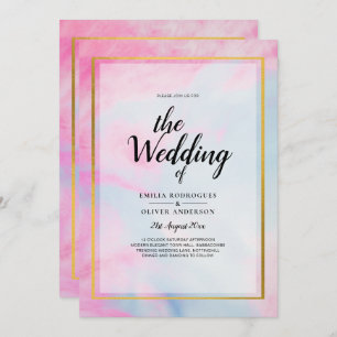 LeahG Pink Aqua Blue Gold INK Wedding INVITE