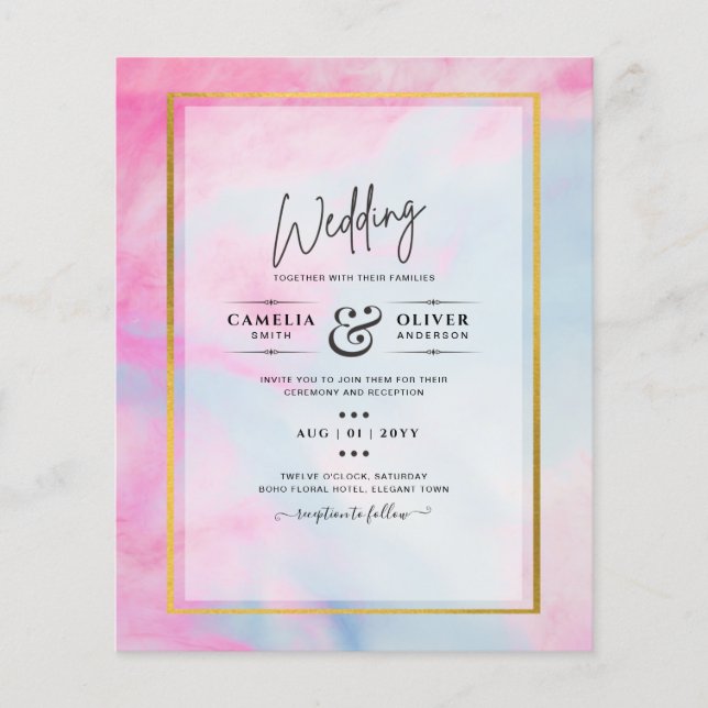 LeahG Pink Aqua Blue Gold INK Wedding INVITE Flyer (Front)