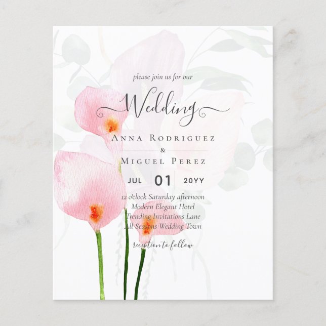 LeahG Pink Calla Lily Floral Wedding Invite allin1 Flyer (Front)
