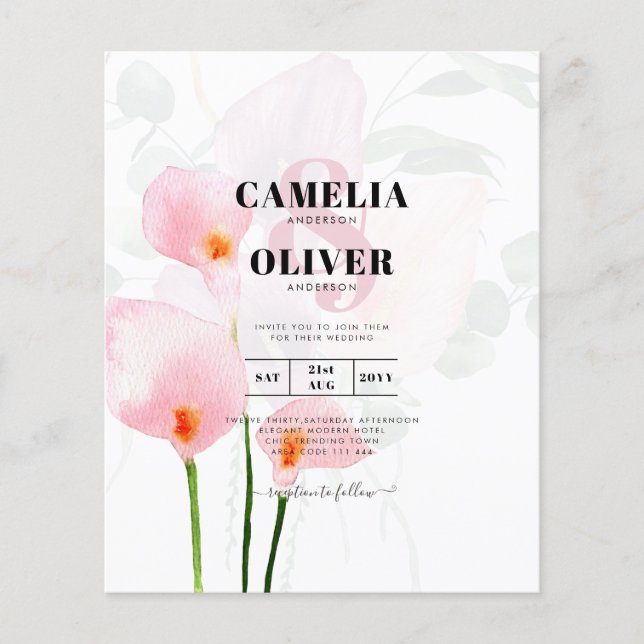 LeahG Pink Calla Lily Floral Wedding Invite allin1 Flyer (Front)