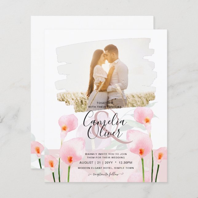 LeahG Pink Calla Lily PHOTO Overlay Wedding Invite (Front/Back)