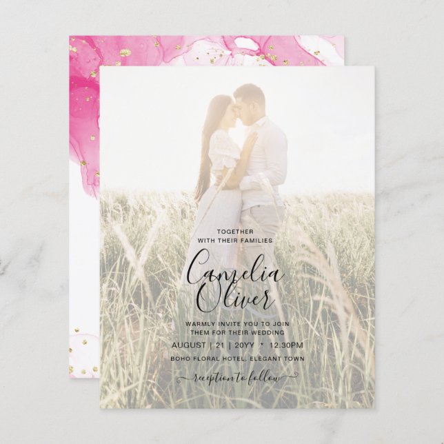 LeahG PINK GOLD INK Abstract Wedding INVITE (Front/Back)