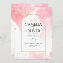LeahG PINK GOLD INK Abstract Wedding INVITE