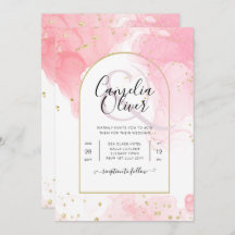 LeahG PINK GOLD INK Abstract Wedding INVITE