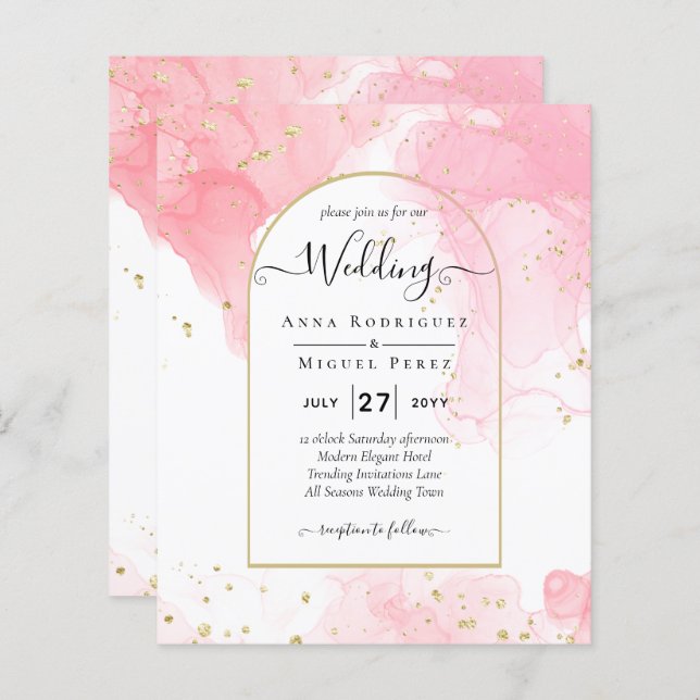 LeahG PINK GOLD INK Abstract Wedding INVITE (Front/Back)