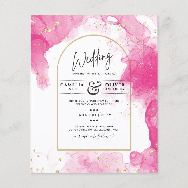 LeahG PINK GOLD INK Abstract Wedding INVITE Flyer (Front)