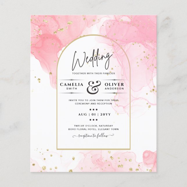 LeahG PINK GOLD INK Abstract Wedding INVITE Flyer (Front)
