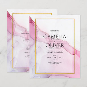 LeahG PINK Purple Ink Abstract Wedding INVITE