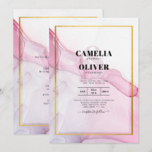 LeahG PINK Purple Ink Abstract Wedding INVITE