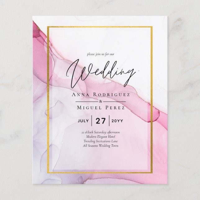 LeahG PINK Purple Ink Abstract Wedding INVITE Flyer (Front)