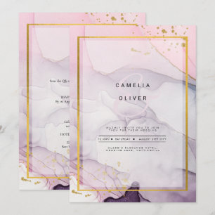 LeahG Pink Purple Lavender Gold INK Wedding INVITE