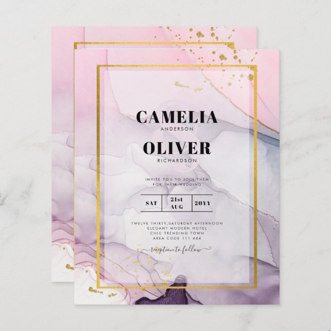 LeahG Pink Purple Lavender Gold INK Wedding INVITE (Front/Back)