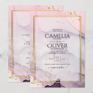 LeahG Pink Purple Lavender Gold INK Wedding INVITE