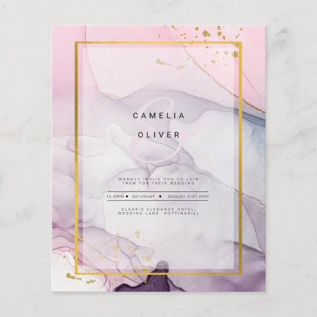 LeahG Pink Purple Lavender Gold INK Wedding INVITE Flyer (Front)