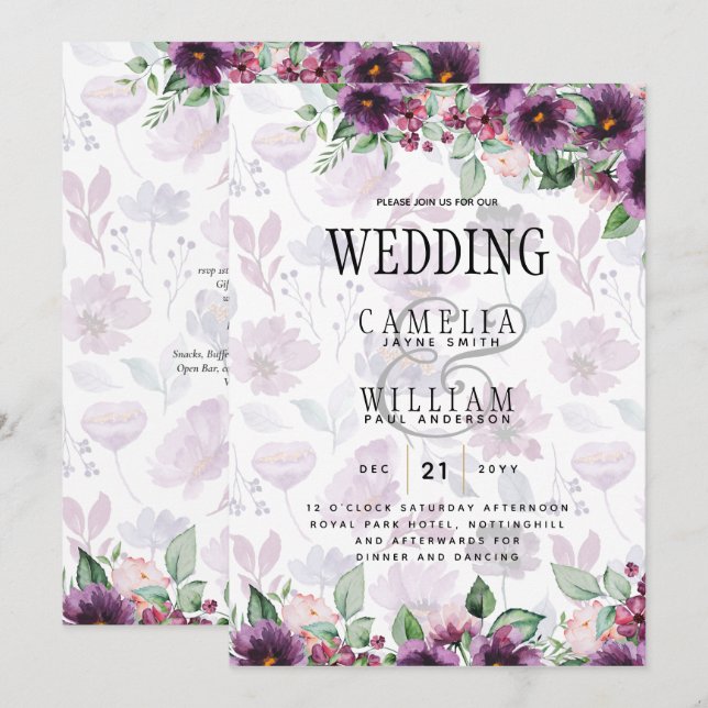 LeahG Plum Purple Berry Floral Wedding Fall Winter Invitation (Front/Back)