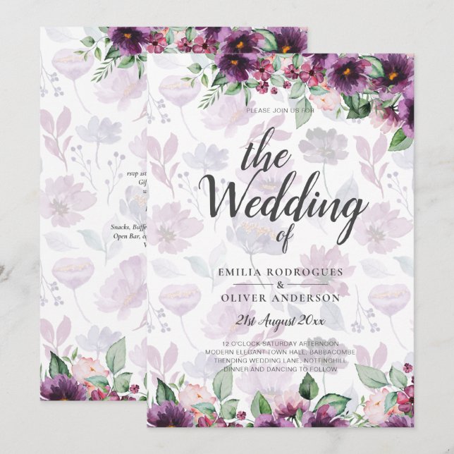 LeahG Plum Purple Berry Floral Wedding Fall Winter Invitation (Front/Back)
