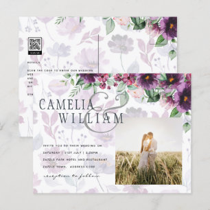 LeahG Plum Purple Berry Floral Wedding Fall Winter Postcard
