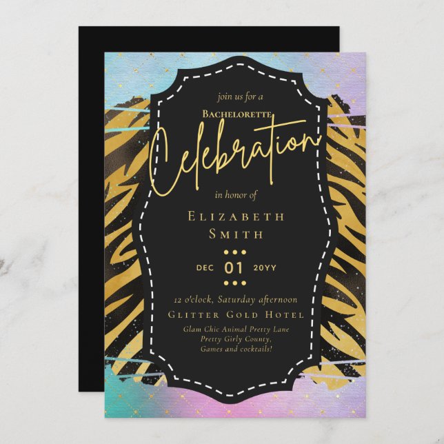 LeahG Pretty Girly Bachelorette Glam Animal Prints Invitation (Front/Back)