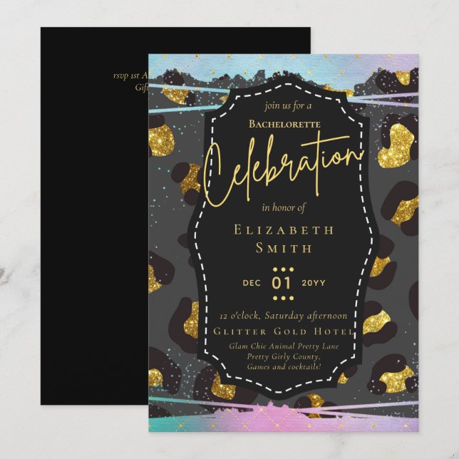 LeahG Pretty Girly Bachelorette Glam Animal Prints Invitation (Front/Back)