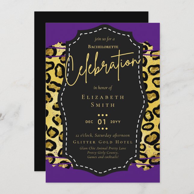 LeahG Pretty Girly Bachelorette Glam Animal Prints Invitation (Front/Back)