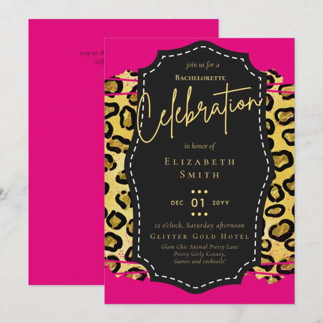 LeahG Pretty Girly Bachelorette Glam Animal Prints Invitation (Front/Back)