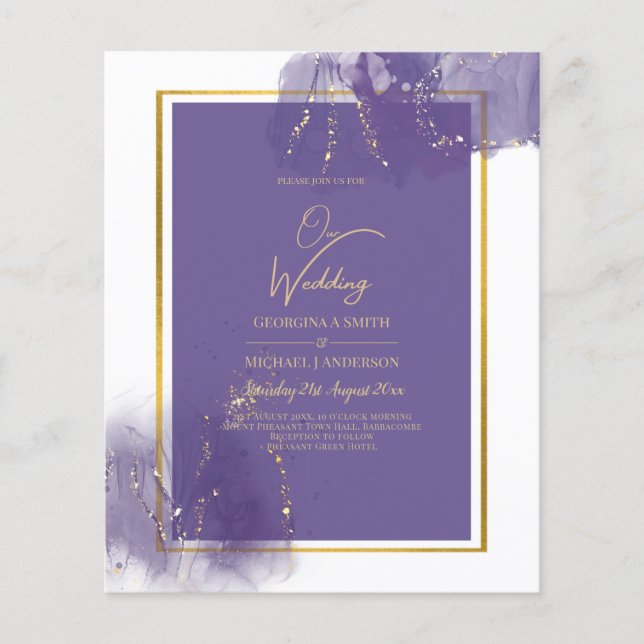 LeahG PURPLE GOLD Wedding Lavender ALCOHOL INK Flyer (Front)