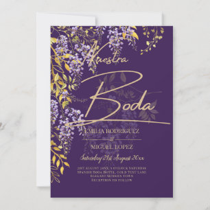 LeahG Purple Gold WISTERIA Floral Wedding INVITE