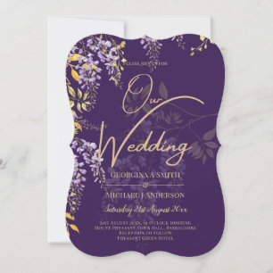 LeahG Purple Gold WISTERIA Floral Wedding INVITE