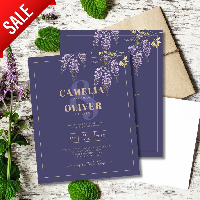 LeahG Purple Gold WISTERIA Floral Wedding INVITE (Creator Uploaded)