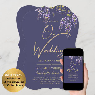 LeahG Purple Gold WISTERIA Floral Wedding INVITE