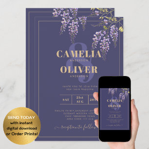 LeahG Purple Gold WISTERIA Floral Wedding INVITE