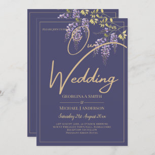 LeahG Purple Gold WISTERIA Floral Wedding INVITE