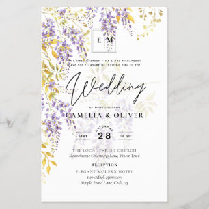 LeahG Purple Gold WISTERIA Floral Wedding INVITE Flyer