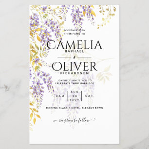 LeahG Purple Gold WISTERIA Floral Wedding INVITE Flyer