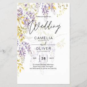 LeahG Purple Gold WISTERIA Floral Wedding INVITE Flyer