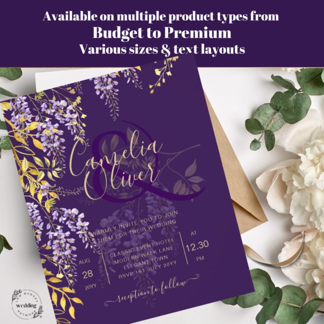 LeahG Purple Gold WISTERIA Floral Wedding INVITE Flyer (Creator Uploaded)