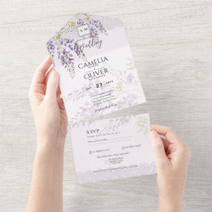 LeahG Purple WISTERIA Lace Floral Wedding INVITE