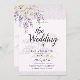 LeahG Purple WISTERIA Lace Floral Wedding INVITE