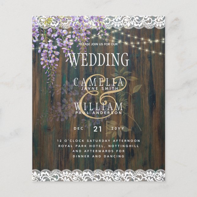 LeahG Purple WISTERIA Rustic Lace Wedding Flyer (Front)