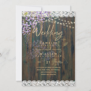 LeahG Purple WISTERIA Rustic Lace Wedding Invitation