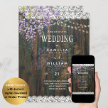 LeahG Purple WISTERIA Rustic Lace Wedding Invitation<br><div class="desc">NOTE: You can generate a QR scanning code for your wedding website and add it here. Select 'personalise', then 'elements' then 'add QR code'. For full instructions re how to do this visit https://www.weddingdesignchic.com/2022/07/zazzle-how-to-generate-free-qr-scanning.html. *** Beautiful purple lavender colour Wisteria and Lace themed wedding item with trendy typography layout. This wedding...</div>