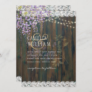 LeahG Purple WISTERIA Rustic Lace Wedding Invitation