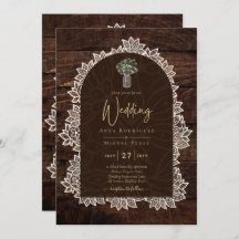 LeahG Rustic Lace Gypsophila Wood Wedding INVITE