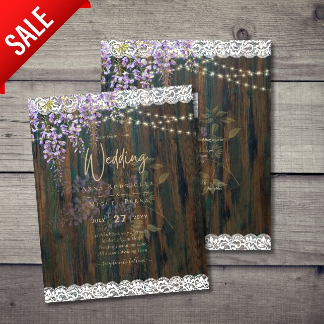 LeahG Rustic WISTERIA Lace Floral Wedding INVITE (Creator Uploaded)