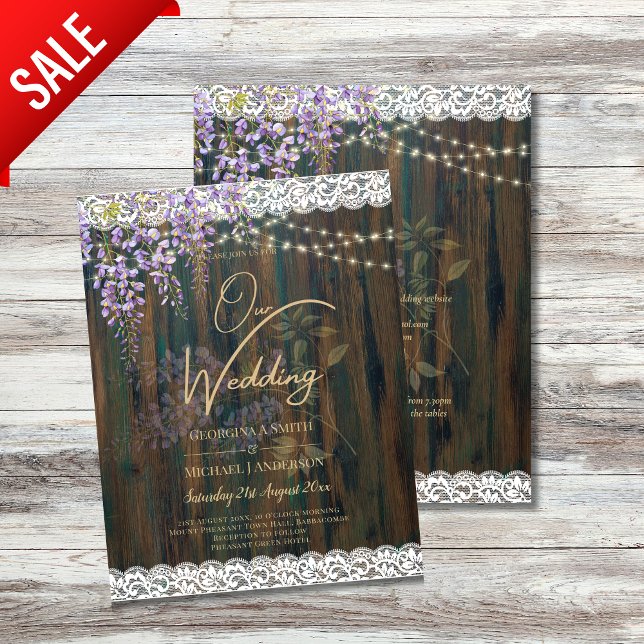 LeahG Rustic WISTERIA Lace Floral Wedding INVITE (Creator Uploaded)